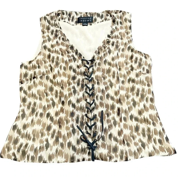 Tops - Y2K silk Leopard print tank top with lace up detail size medium